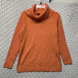 Talbots Sweater Womens Size S Orange Coral Cowl Neck Knit Speckles Cotton Blend